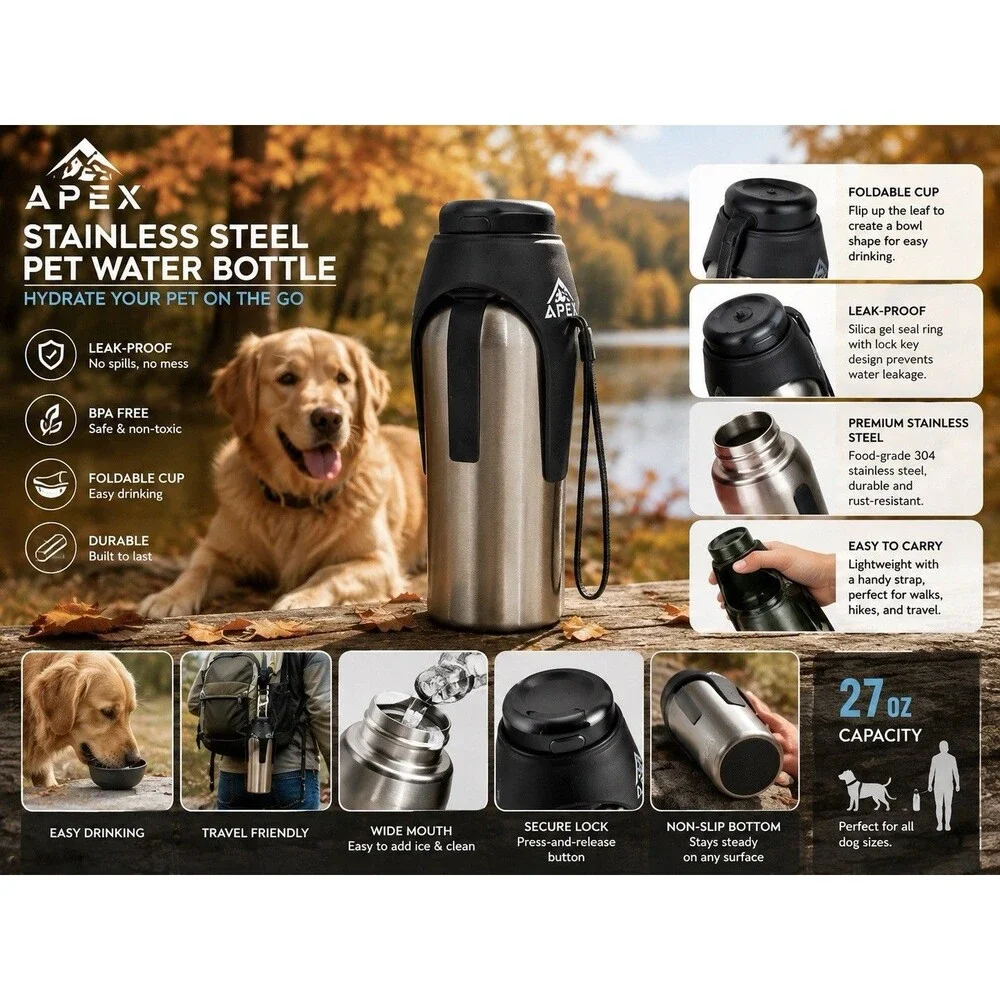 Apex Stainless Steel Pet Water Bottle 27 Oz